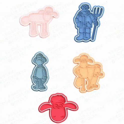 a blue cookie cutter shows a man holding a fork