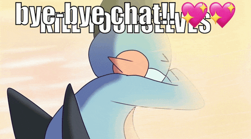 a cartoon of a bird hugging another bird with the words bye bye chat !!