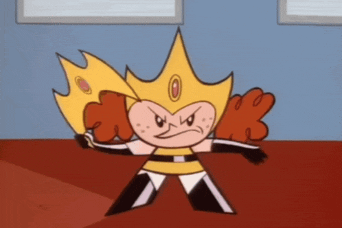 a cartoon character is wearing a crown and a glove
