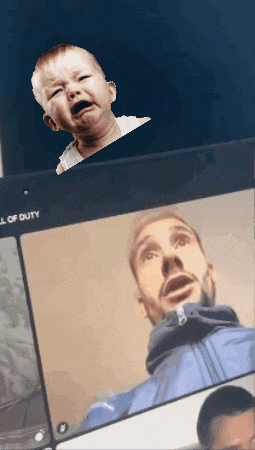 a screen shows a baby and a man with the words call of duty on the bottom