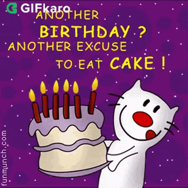 a cartoon cat holding a birthday cake with candles