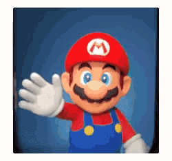 a pixelated image of mario waving with a m on his hat