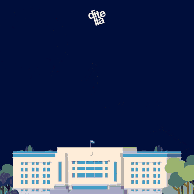 an illustration of a building with fireworks and the words " teli 2018 " above it