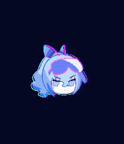 a pixel art drawing of a cat with a purple and blue background