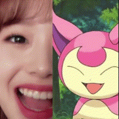 a close up of a woman 's face next to a picture of a cartoon character .