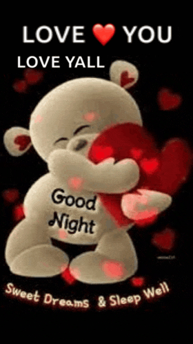 a teddy bear is hugging a heart with the words `` love you love yall `` written on it .