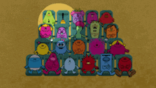 a group of cartoon characters sitting on a couch