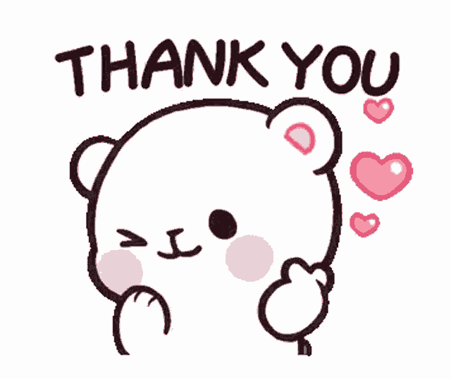 a thank you sticker with a teddy bear and hearts on it .