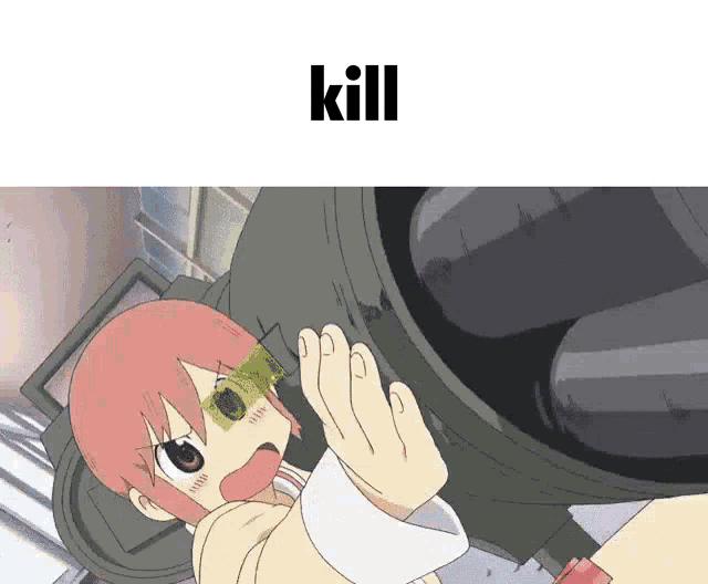 a picture of a girl holding a gun with the word kill above her