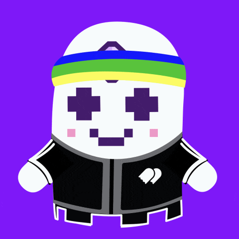 a cartoon character wearing a black jacket and a headband with a letter a on it