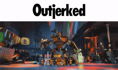 a lego movie poster with the words outjerked on the top