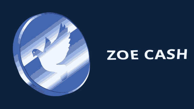 a blue coin with a dove on it and the words zoe cash
