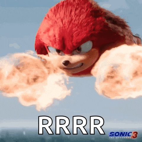 knuckles the echidna from sonic the hedgehog is flying through the air with fire coming out of his mouth .