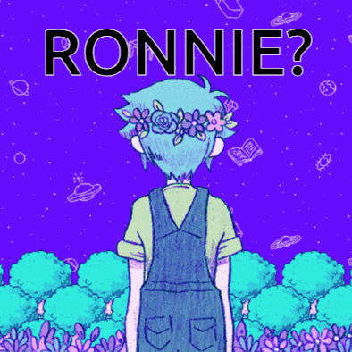 a cartoon of a boy with a flower crown on his head and the words ronnie on the bottom