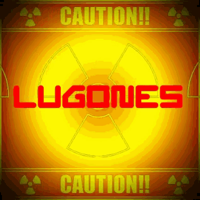 a yellow sign with lugones in red letters on it