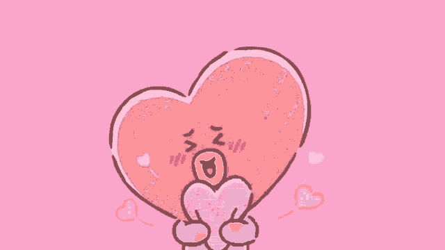 a cartoon character is holding a pink heart in his hands .