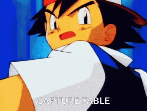 a cartoon character with the words capture fable on the bottom right