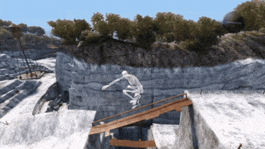 a skeleton is riding a skateboard on a ramp in a video game