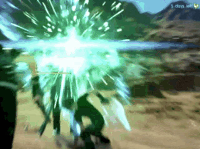 a person is being hit by a green light in a video game