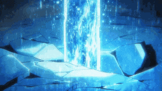 a blue light is coming out of a hole in the ground