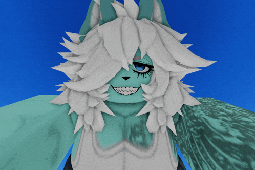 a 3d rendering of a furry character with white hair