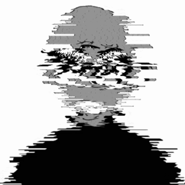 a black and white drawing of a person 's head with a blurred background