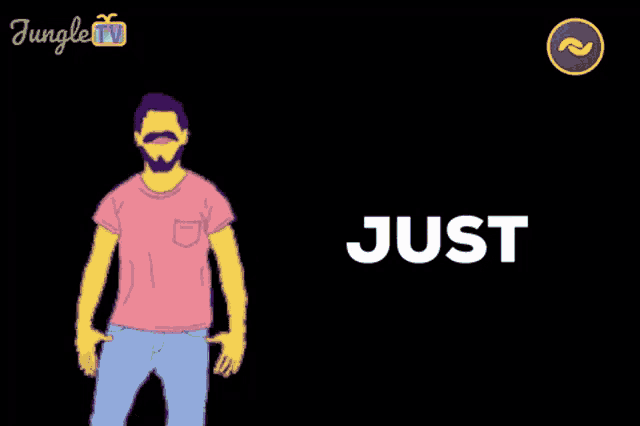 a cartoon of a man dancing with the word queue in the background
