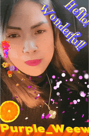 a picture of a woman says hello wonderful purple weew