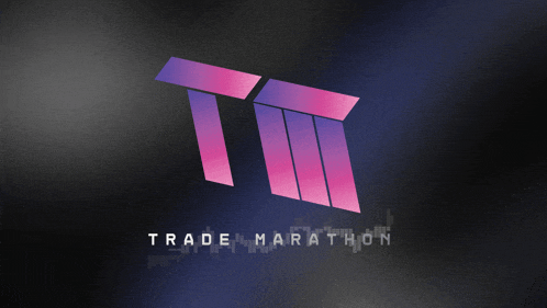 a logo for the trade marathon is displayed on a black background