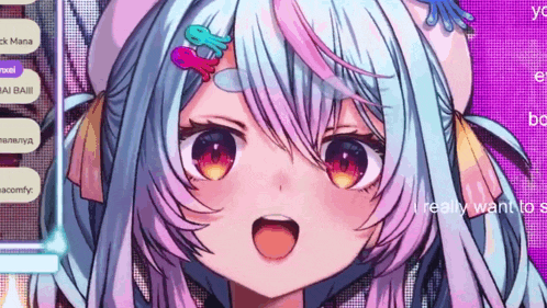 a close up of a girl 's face with a purple background