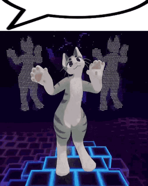 a furry cat is dancing on a dance floor in a video game .