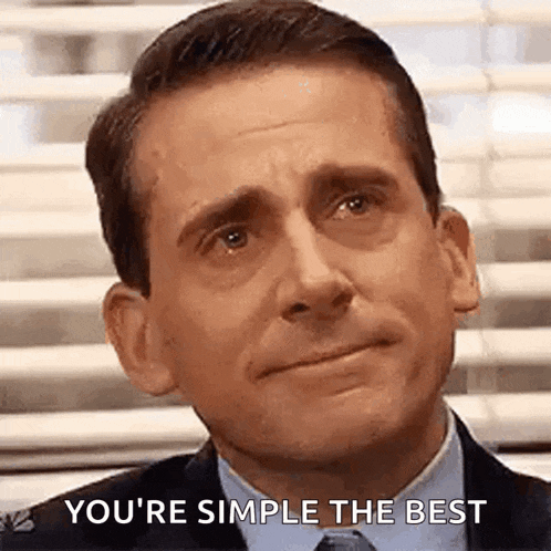a man in a suit and tie is making a sad face and says `` you 're simple the best '' .
