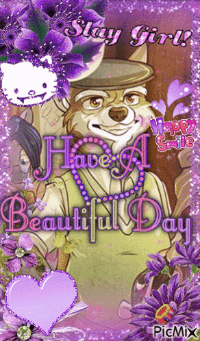 a picture of a wolf with purple flowers and the words " stay girl "