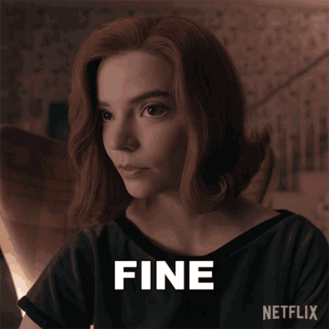 a woman with red hair is shown with the word fine above her