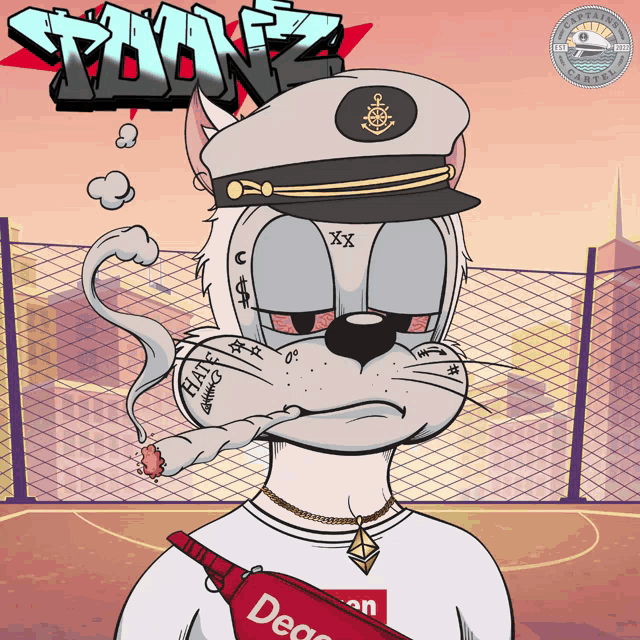 a cartoon of a cat wearing a captain hat