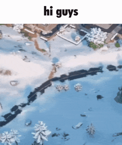 an aerial view of a snowy landscape with the words hi guys