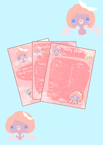 a pink daily plan with a cartoon character on it