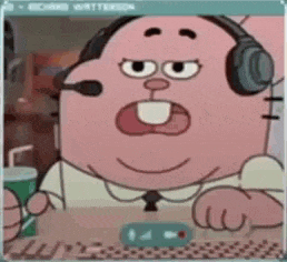 a cartoon character from the amazing world of gumball is wearing headphones and a microphone .