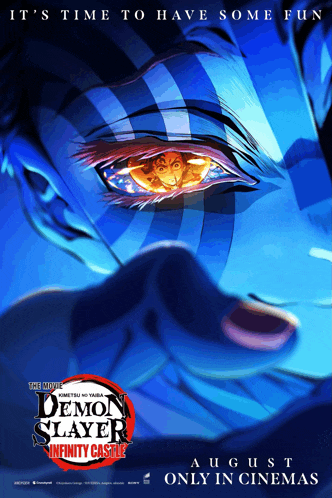 a poster for demon slayer infinity castle shows a person 's eye