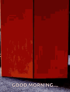 a red box with the words `` good morning '' written on it .