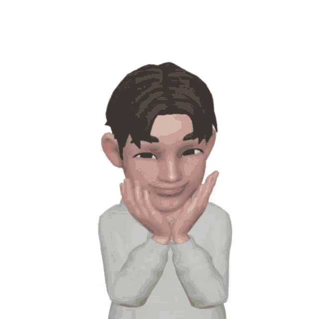 a cartoon character is surrounded by hearts and has his hands on his face