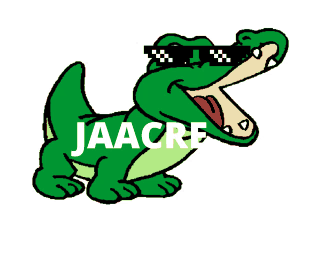 a cartoon crocodile wearing sunglasses with the word jaacre on it