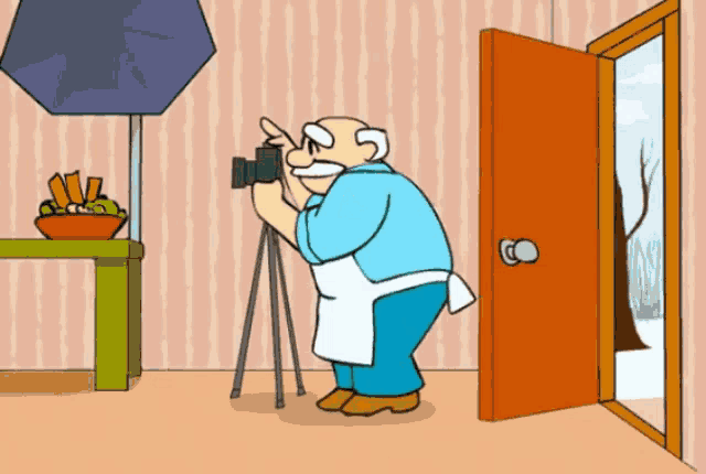 a cartoon of an older man taking a picture