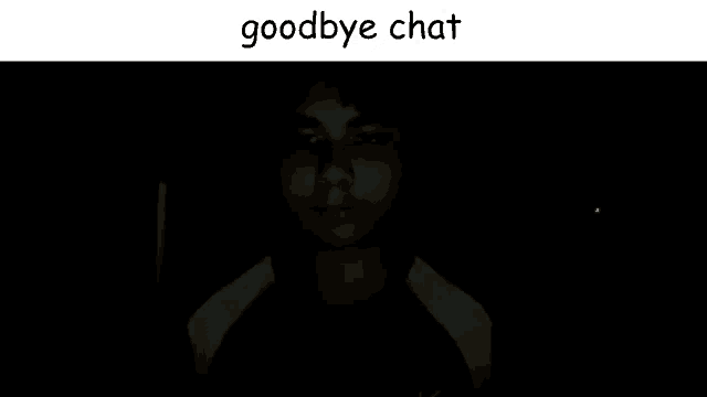 a man 's face is visible in the dark with the words `` goodbye chat '' below him .