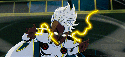 a cartoon of a female superhero with a lightning bolt coming out of her mouth
