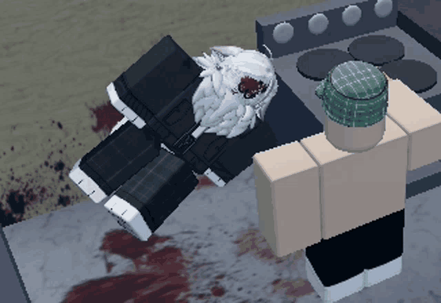 a cartoon character with a bandana on his head is laying on a stove top