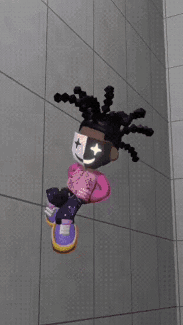 a cartoon character is holding two guns and wearing a mask with a cross on it 's face
