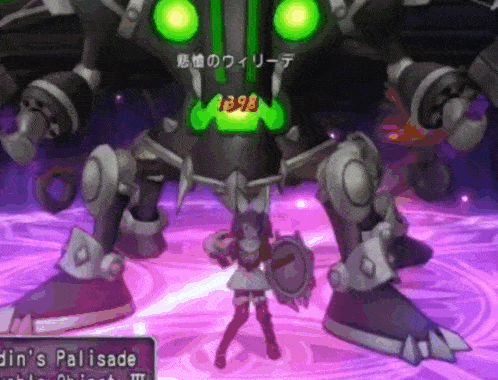 a video game character is standing in front of a monster with the number 1398 on its head