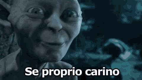a close up of a goblin with the words `` se proprio carino '' written on it 's face .