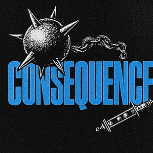 a black background with the word consequence in blue letters